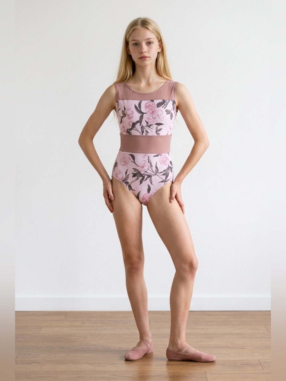 NWT 🍀 Luckyleo Floral Mesh-Panel Pink Ballet Leotard Size M